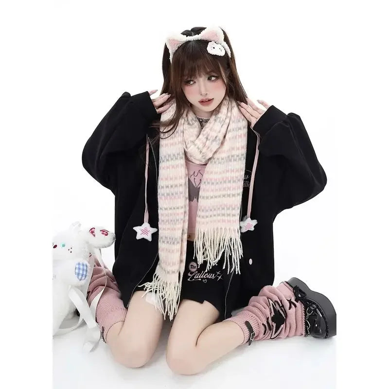 Sudadera con capucha y cremallera de estética kawaii