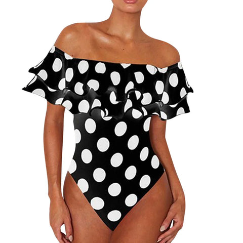 Edda - Black & White Polka Dot Ruffled Swimsuit