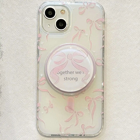 Cute Pink Bow Magnetic Grip Phone Case