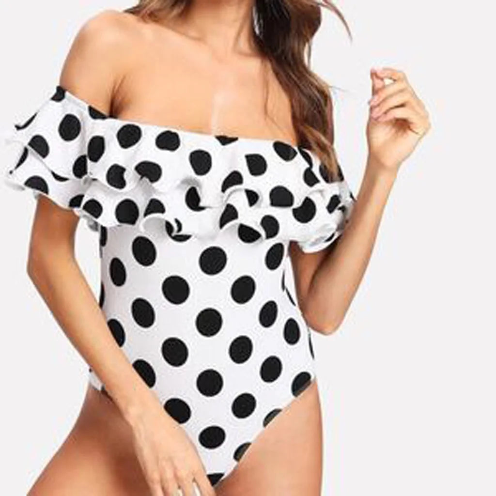 Edda - Black & White Polka Dot Ruffled Swimsuit