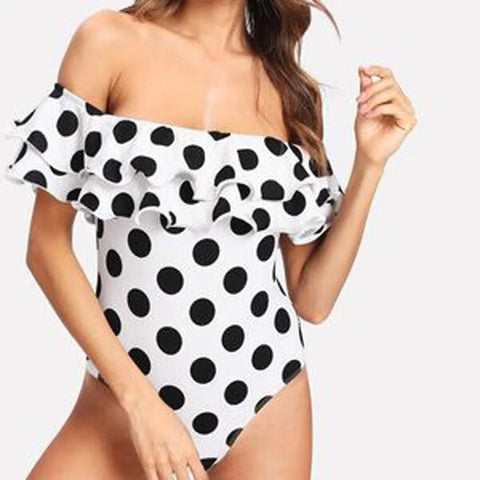Edda - Black & White Polka Dot Ruffled Swimsuit