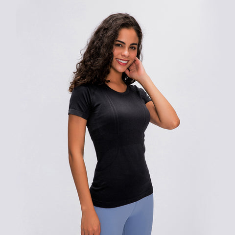 Camiseta de yoga y fitness de manga corta elástica y suave para mujer