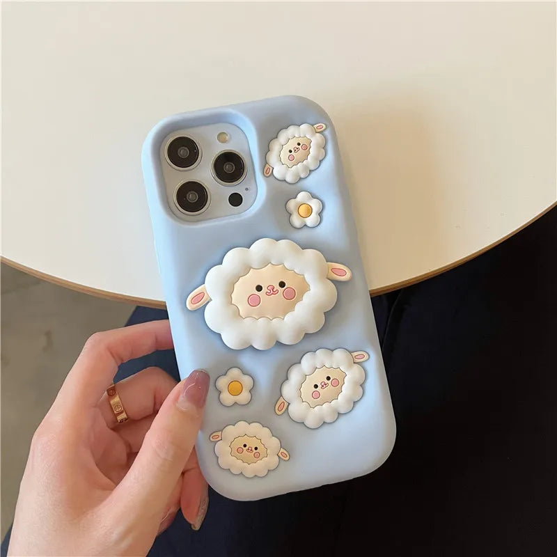 Funda para iPhone con diseño de ovejas 3D kawaii