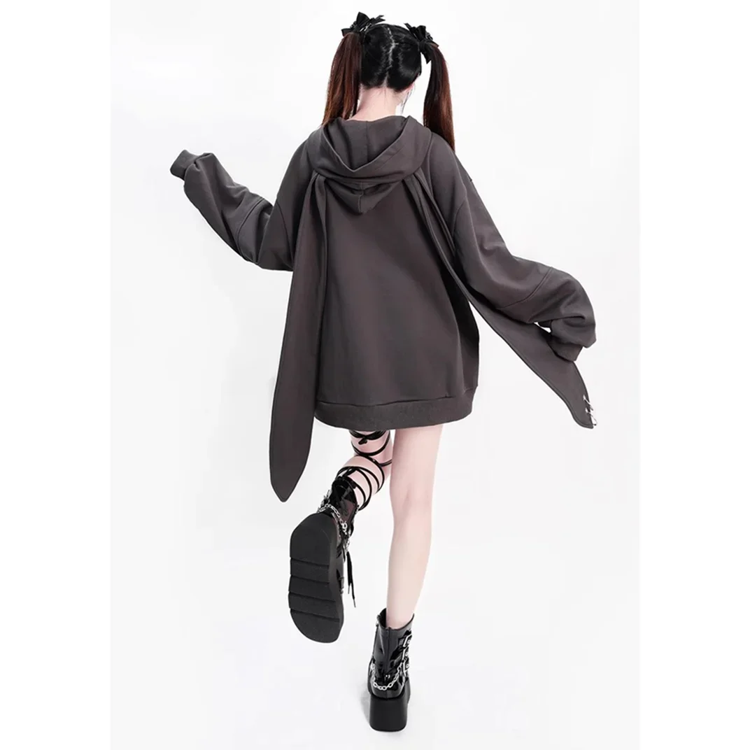 Harajuku Hasenohren Reißverschluss Hoodie