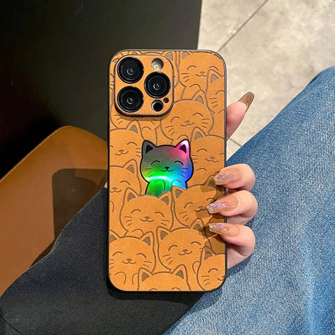 Funda para iPhone con diseño de gato con purpurina