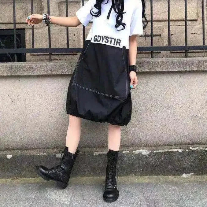 Vestido holgado con cremallera de estilo Harajuku 