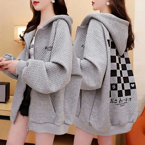 Chaqueta con capucha y cremallera de gran tamaño de estilo coreano