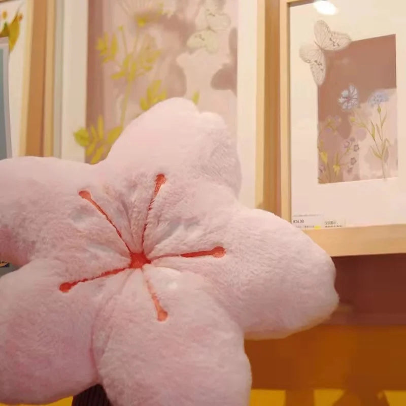 Almohada de peluche con forma de flor de cerezo kawaii