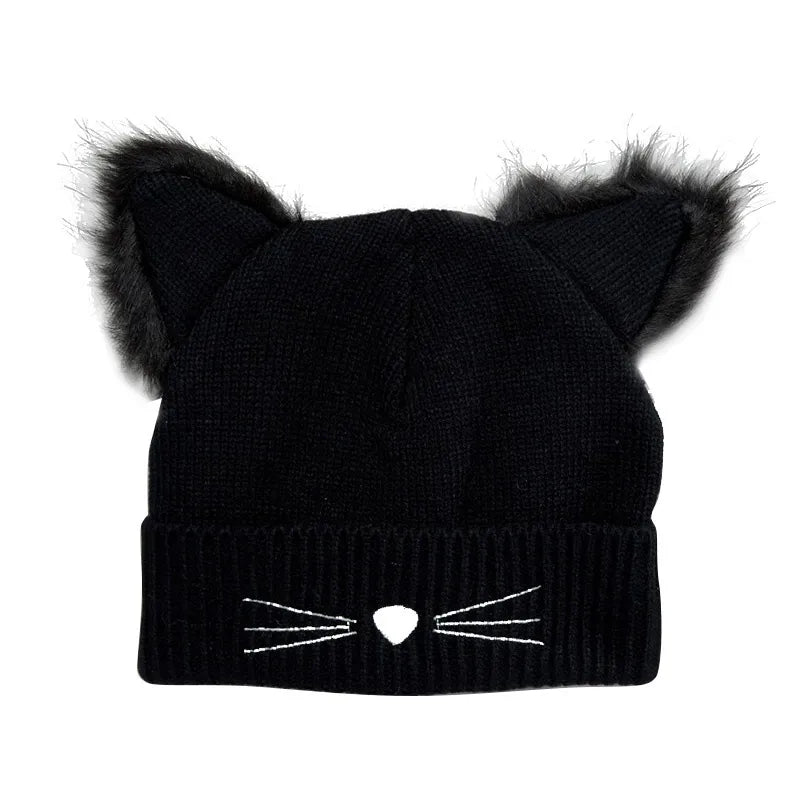 Gorro de invierno de punto con orejas de gato