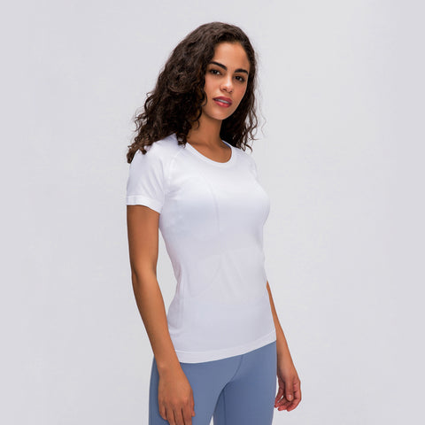 Camiseta de yoga y fitness de manga corta elástica y suave para mujer