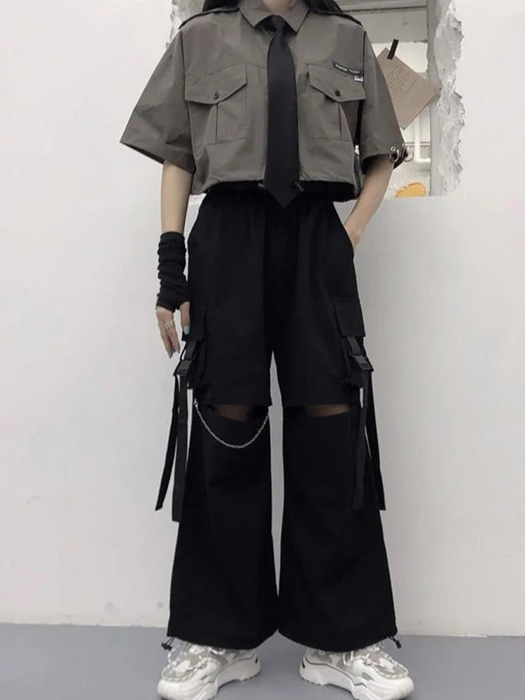 Koreanische Techwear-Cargohose mit Kette