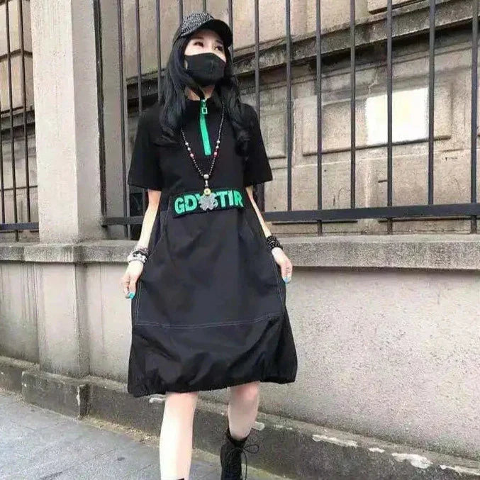 Harajuku Lockeres Reißverschlusskleid 