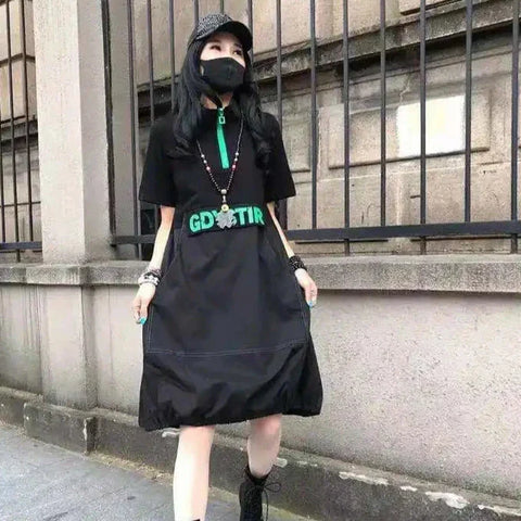 Vestido holgado con cremallera de estilo Harajuku 