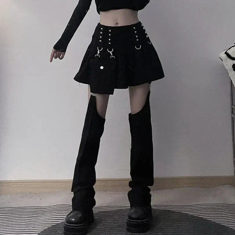 Gothic Y2K Outfit Set - Minirock, Beinwärmer, Handtasche