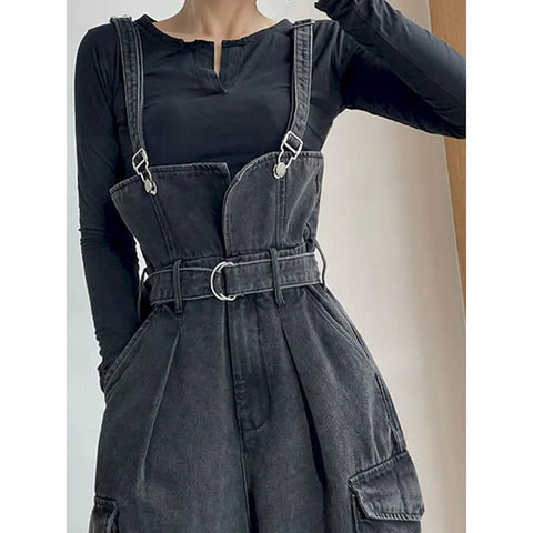 Schwarzer weiter Denim-Overall