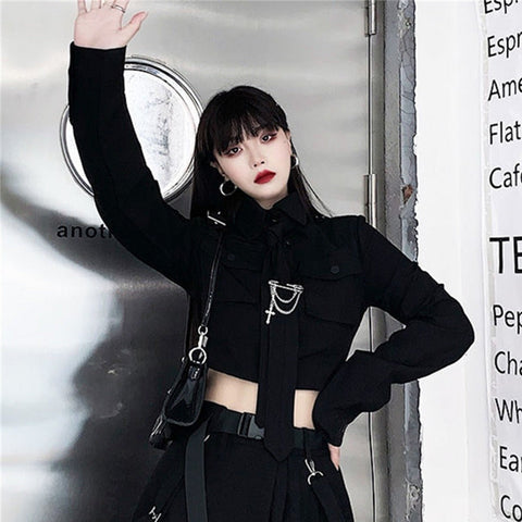 Koreanisches Gothic-Outfit-Set – Hemd und Rock