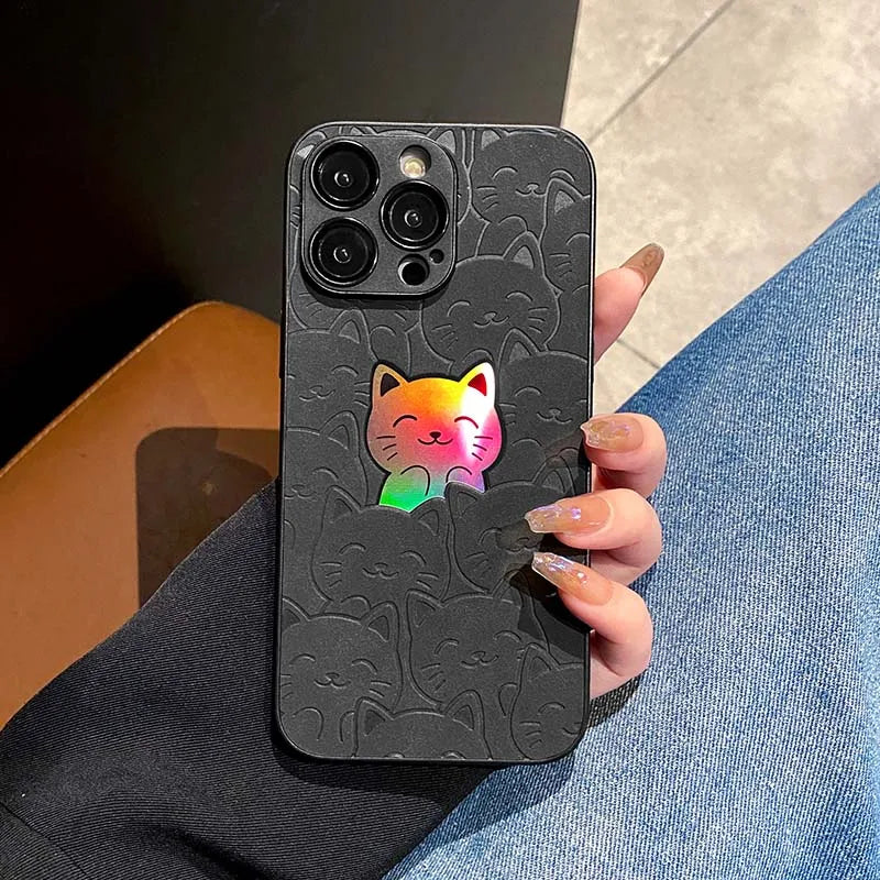 Funda para iPhone con diseño de gato con purpurina