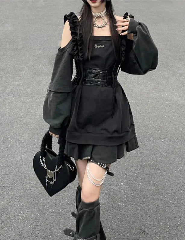 Conjunto de ropa punk de Harajuku: vestido y calentadores de piernas