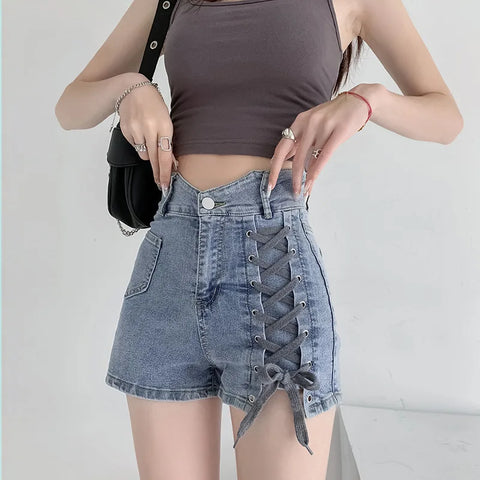 Koreanische Jeansshorts mit hoher Taille