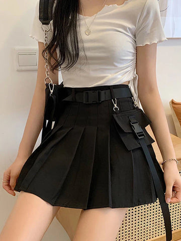 Cyberpunk Pleated Cargo Mini Skirt