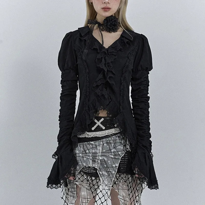 Gothic Lace V-Neck Blouse