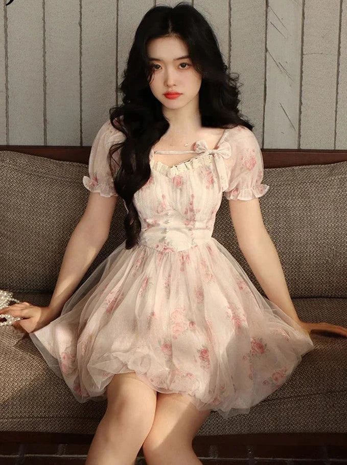 Cute Korean Floral Mini Dress