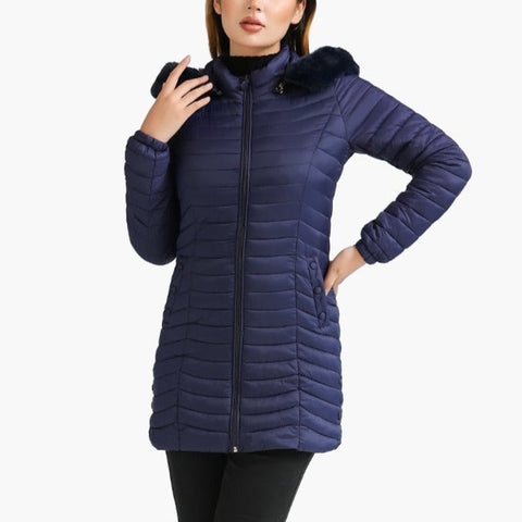 Zayla - Navy Fur Hooded Puffer Parka Coat