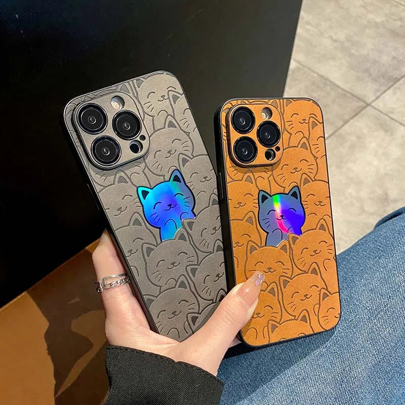 Funda para iPhone con diseño de gato con purpurina