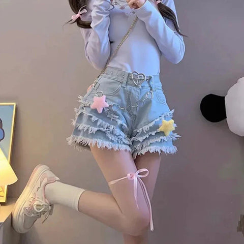 Pantalones cortos de mezclilla estilo lolita kawaii