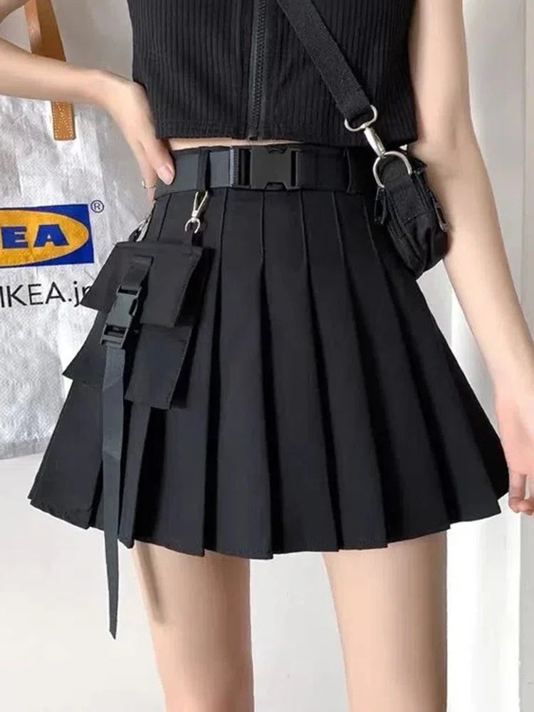 Cyberpunk Pleated Cargo Mini Skirt