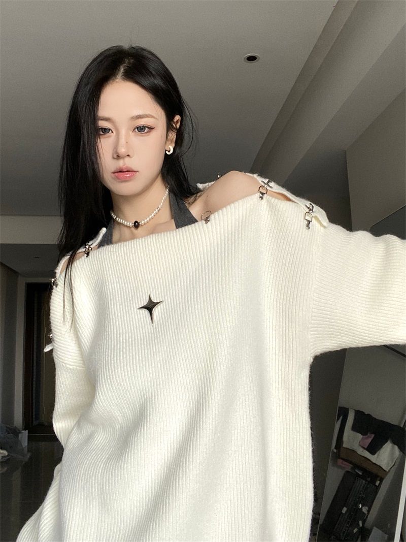 Schulterfreier koreanischer Y2K-Pullover