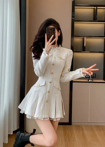 Cute Korean Pleated Mini Dress