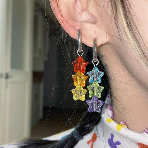 Pendientes de estrella arcoíris kawaii 