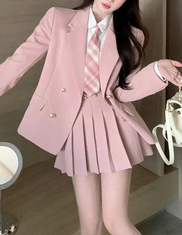 Conjunto de uniforme escolar kawaii: blazer, camisa y minifalda