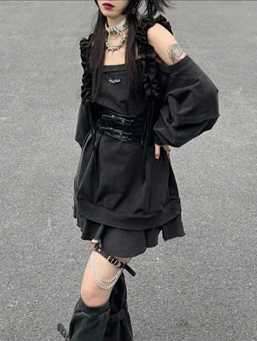 Conjunto de ropa punk de Harajuku: vestido y calentadores de piernas