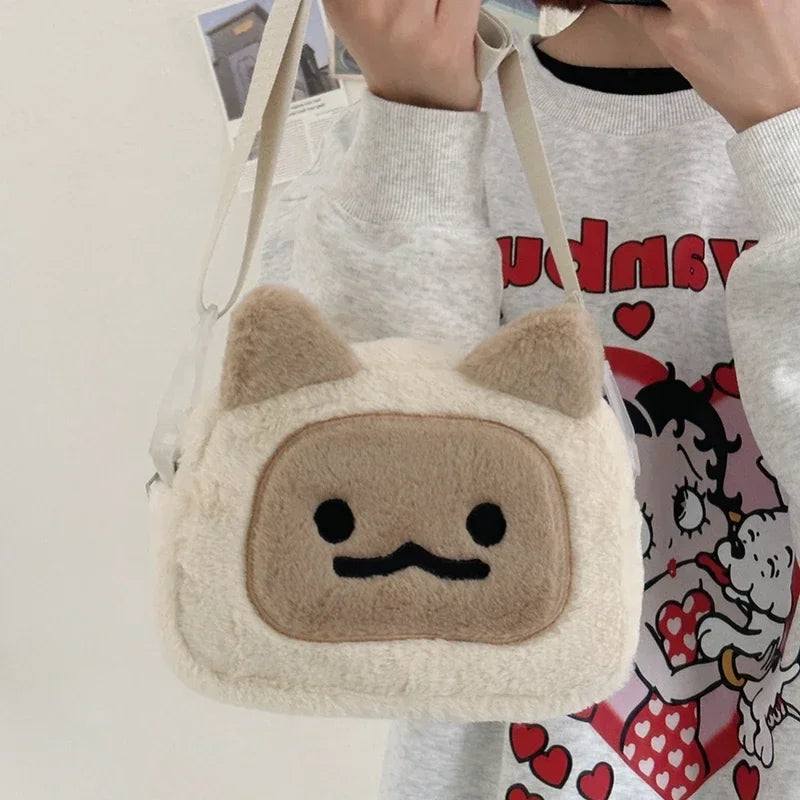 Bolso de hombro con forma de gato de peluche kawaii