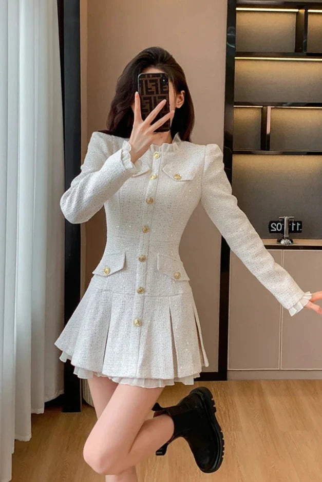 Cute Korean Pleated Mini Dress