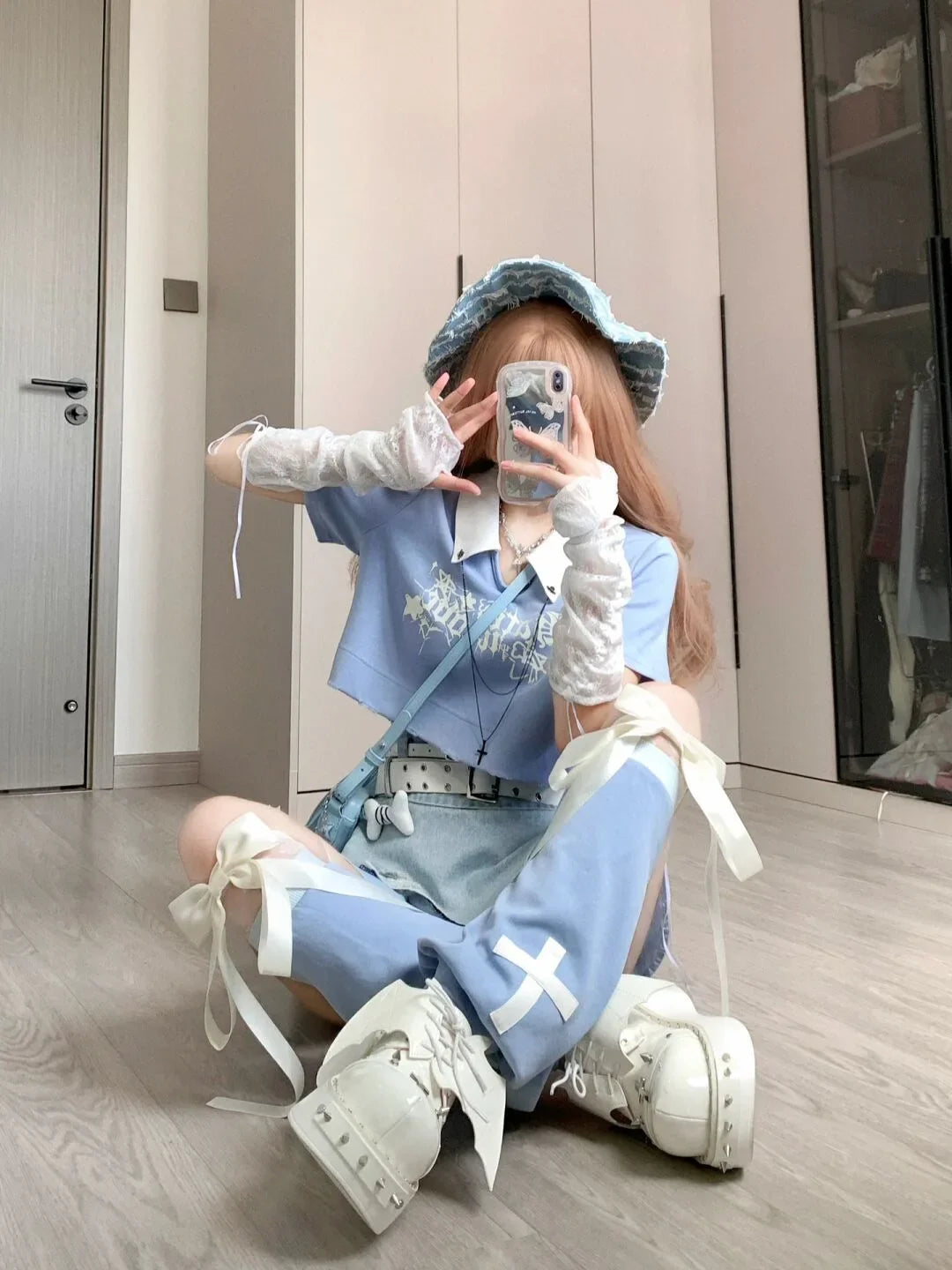 Pastel Y2K Outfit Set Top Skirt Leg Warmers Kroyy pastel-y2k-outfit-set-top-skirt-leg-warmers-kroyy