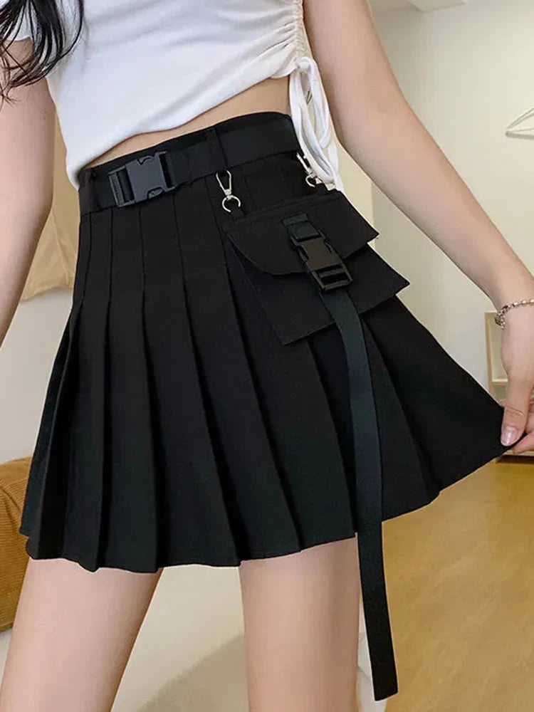 Cyberpunk Pleated Cargo Mini Skirt