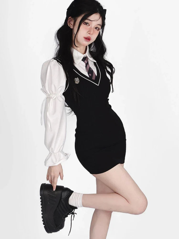 Vestido preppy coreano de dos piezas