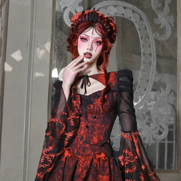 Red Gothic Outfit Set - Blouse & Skirt