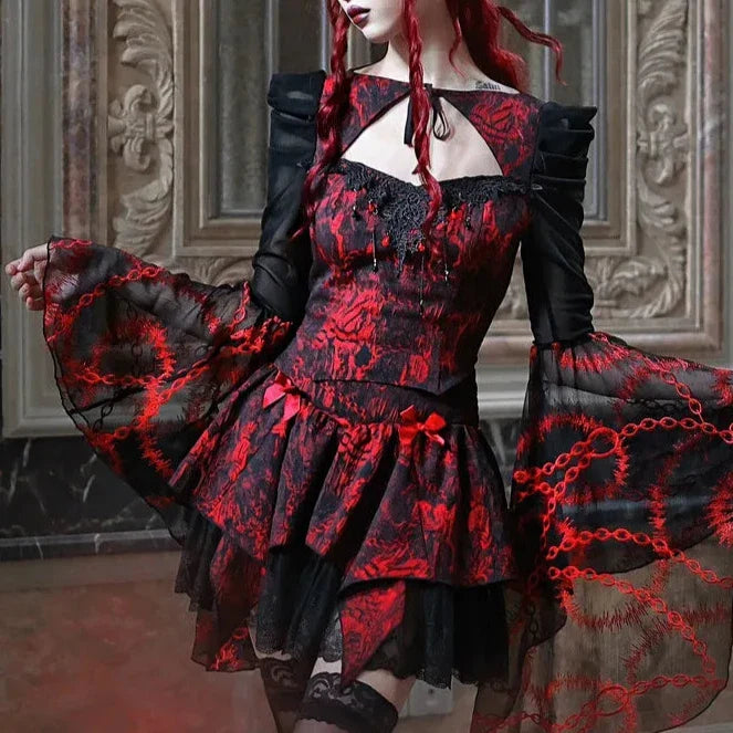 Rotes Gothic Outfit Set - Bluse &amp; Rock