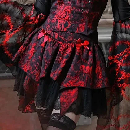 Red Gothic Outfit Set - Blouse & Skirt