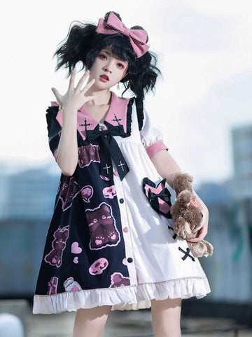 Vestido gótico de contraste de Harajuku