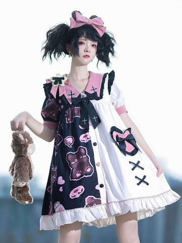 Vestido gótico de contraste de Harajuku