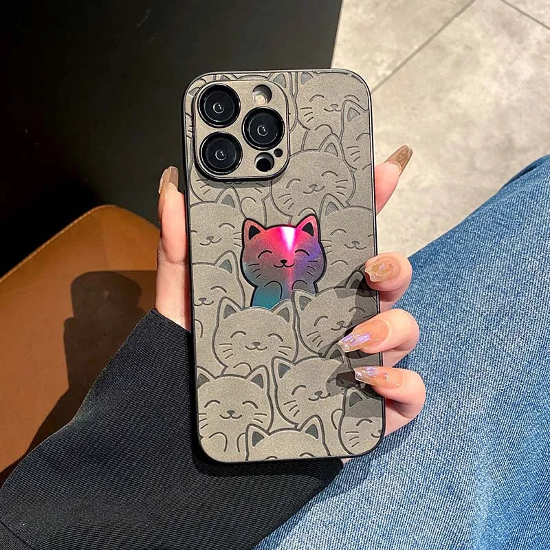 Funda para iPhone con diseño de gato con purpurina