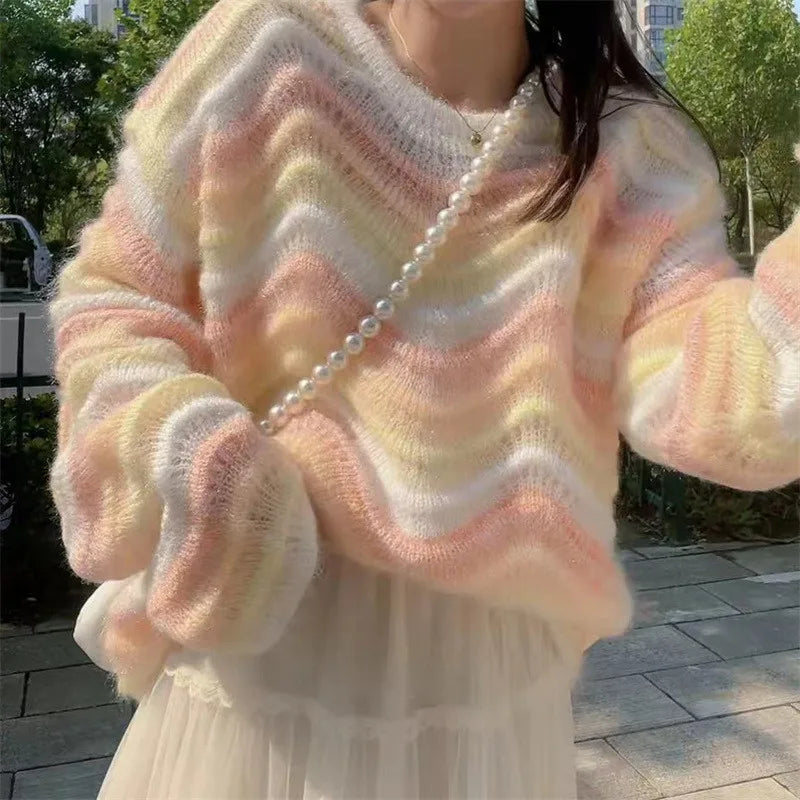 Koreanischer Regenbogen-Strickpullover