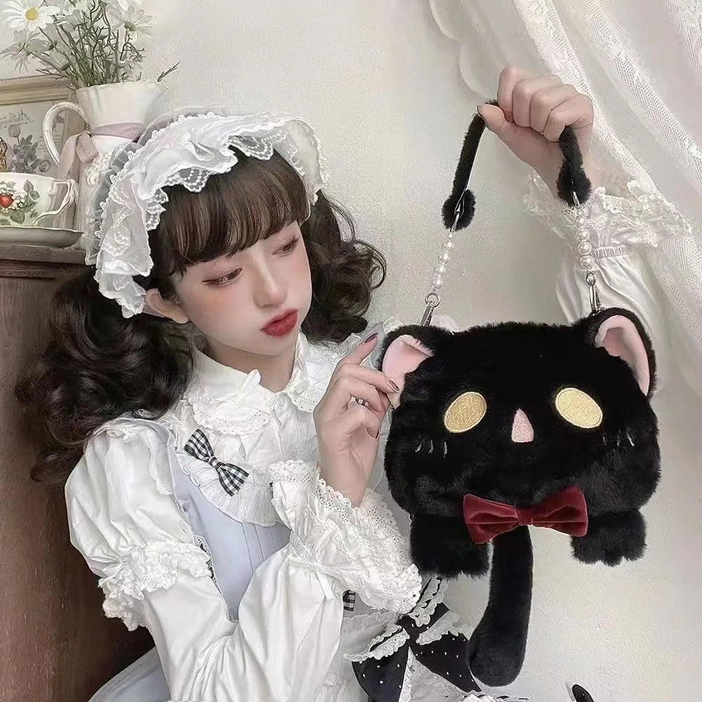 Lindo bolso de hombro con forma de gato de peluche de Lolita