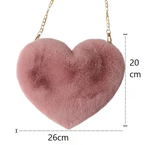 Bolso bandolera de peluche con forma de corazón kawaii