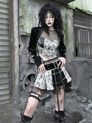 Conjunto de atuendo gótico de Harajuku: top y falda